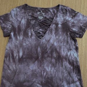 American Eagle Short Sleeve Criss Cross V-Neck